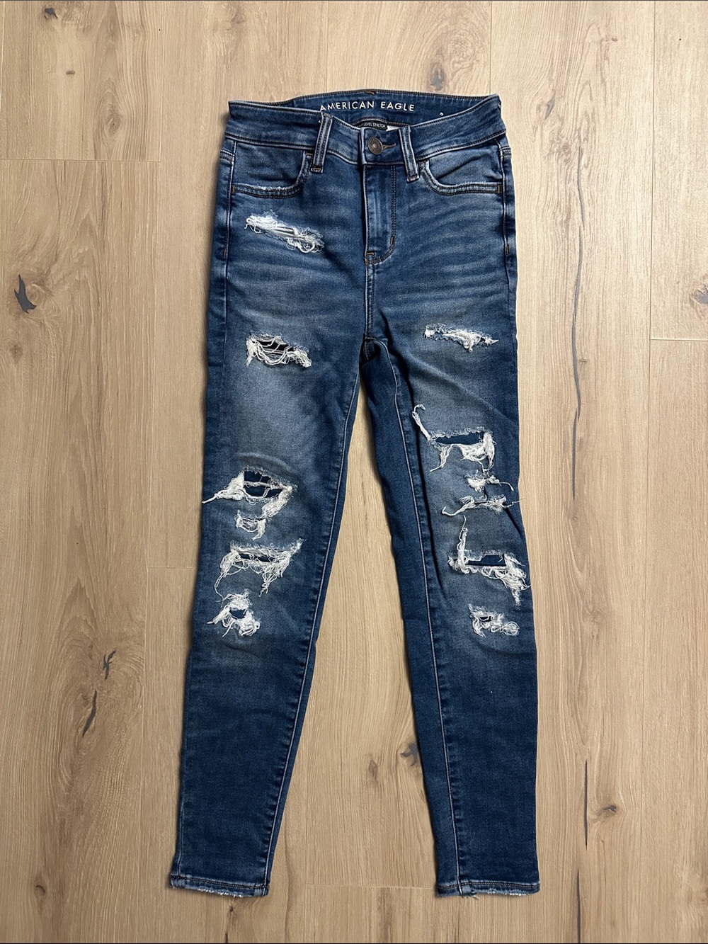 American Eagle Outfitters Women's Ripped Skinny Jeans - Dark Blue